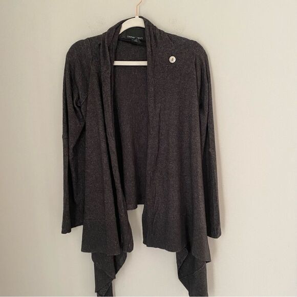 Cynthia Rowley Women’s Shawl Neck Open Front Charcoal Gray Angora Blend Cardigan - Picture 2 of 4
